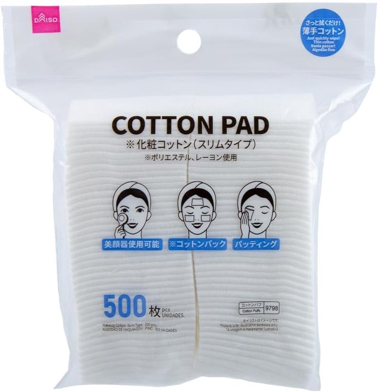 Daiso Slim Facial Pads, White - 500 Pcs - Image 1